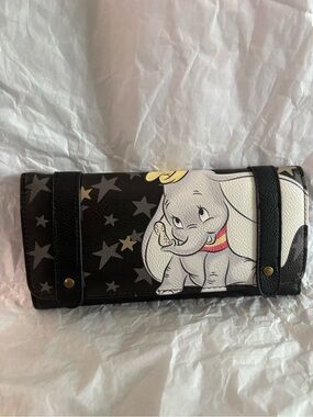 Disney Loungefly Dumbo Stars Long Flap Wallet Vegan Leather Black
